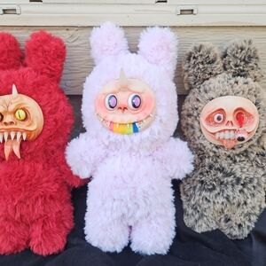 Whimsical Monster Plush Trio - Red, Pink, Brown